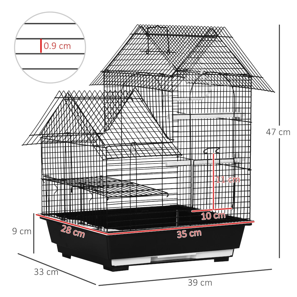 image 1 of PawHut Metal Bird Cage, With Plastic Perch, Swing Ring, Handle, 39 x 33 x 47cm