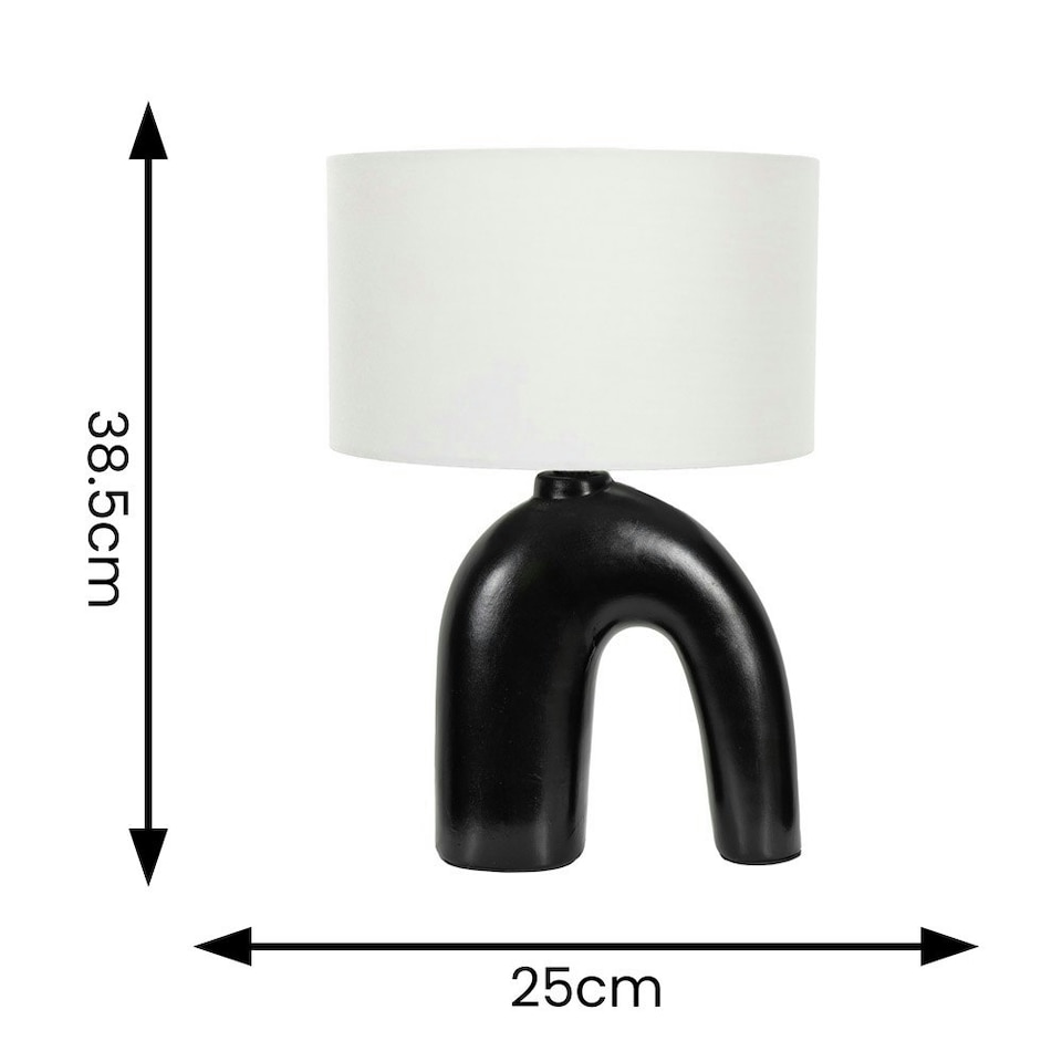 image 1 of ValueLights Lia White Fabric Drum Lamp Shade Black Arch Abstract Ceramic Table Lamp Black