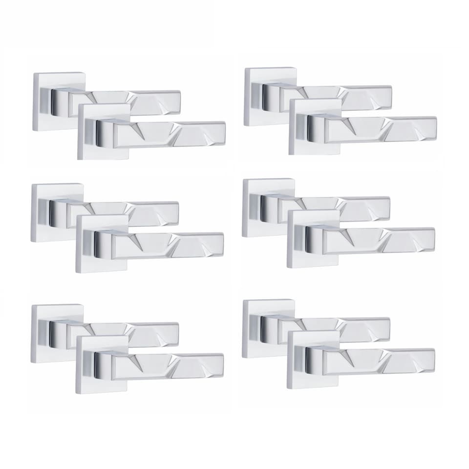 image 1 of Golden Grace 6 Pairs Modern Nova Premium Design Door Handles on Square Rose in Polished Chrome Finish Chrome