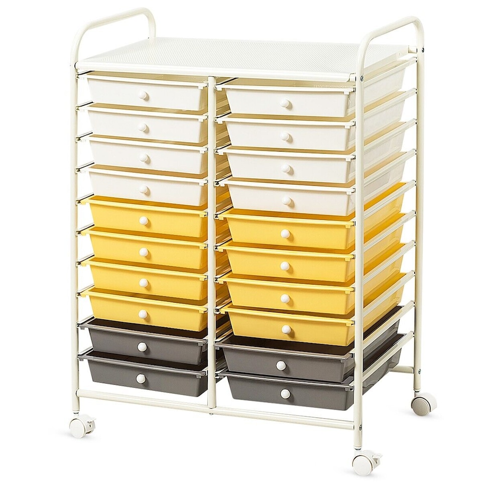 image 1 of COSTWAY 20 Drawers Storage Trolley Home Organizer Yellow