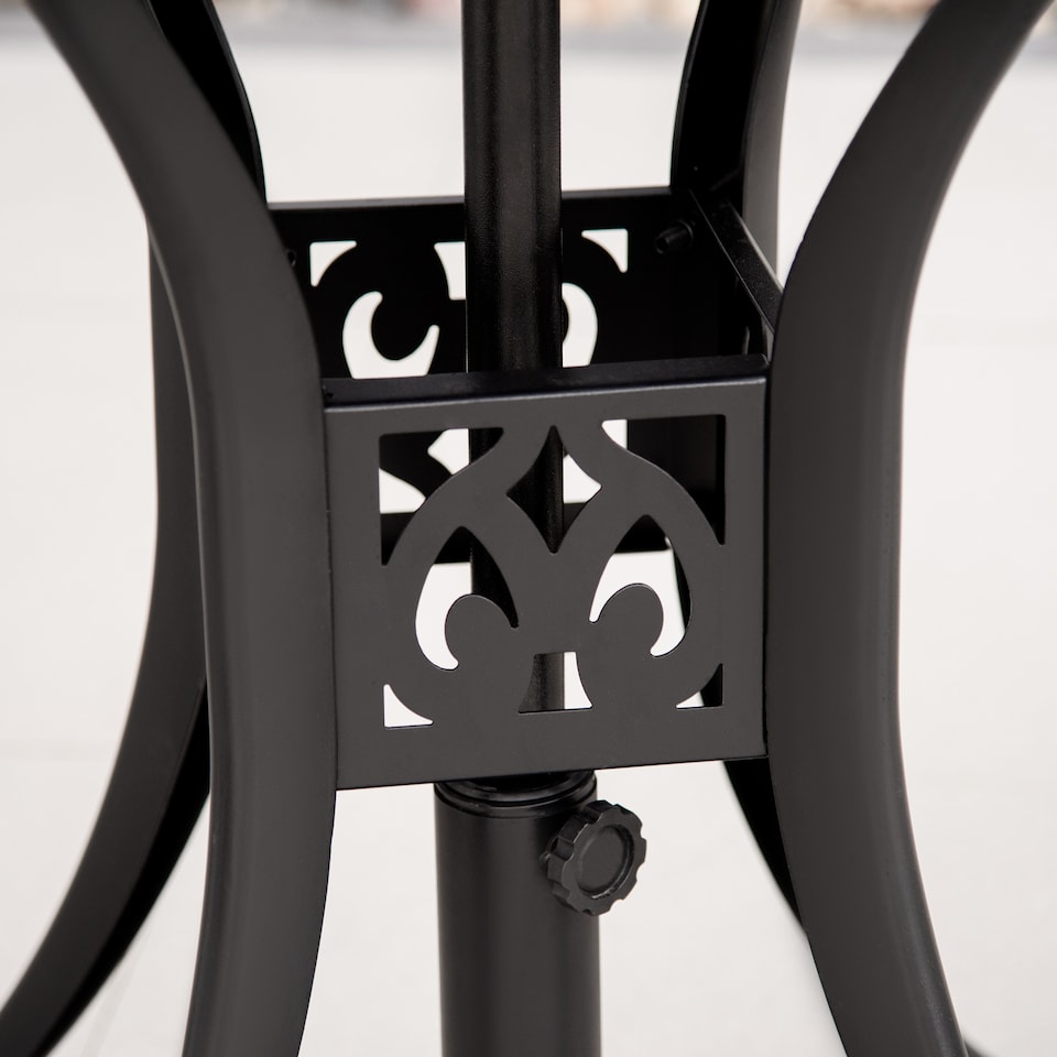 image 1 of Outsunny 78 cm Round Garden Dining Table with Parasol Hole Antique Cast Aluminium Outdoor Table Only, Black