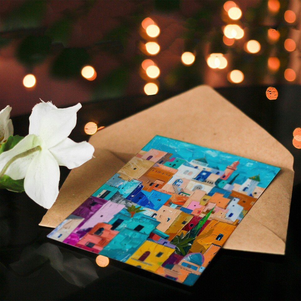 image 1 of Quirky Morocco Cityscape Oil Colourful Him Her Birthday Card