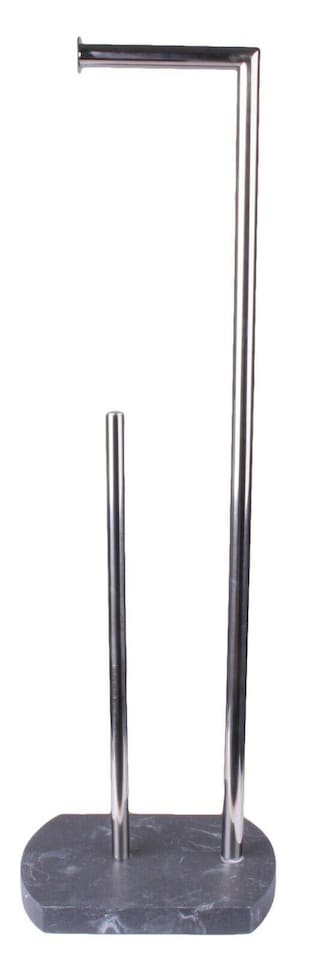 image 1 of Showerdrape Octavia Grey Marble & Chrome Toilet Roll Holder & Spare Paper Holder Combination