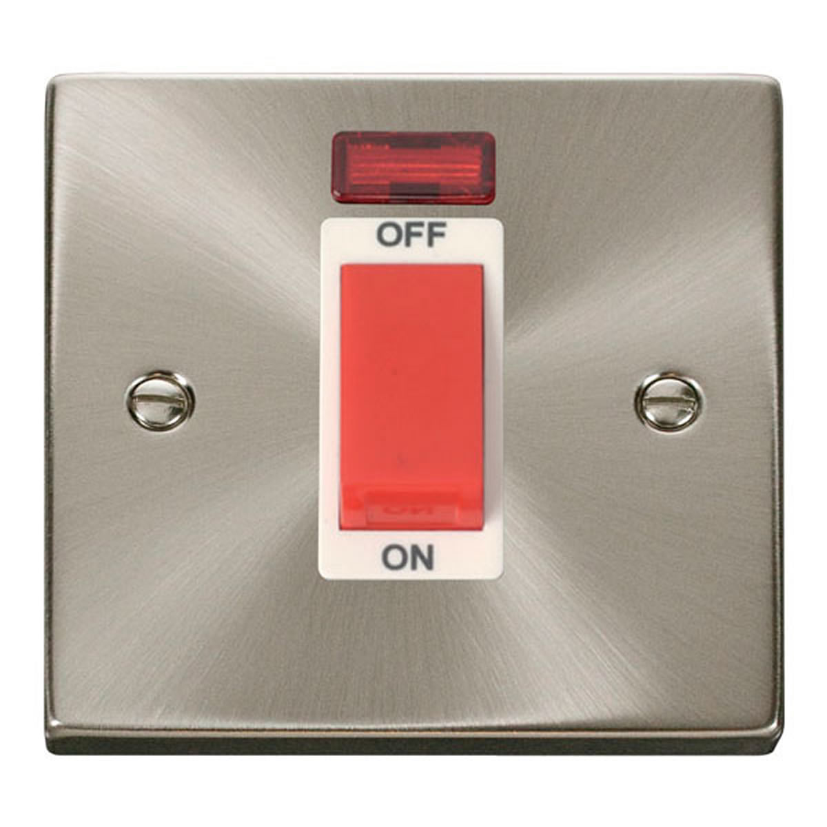 SE Home Satin / Brushed Chrome 1 Gang Size 45A Switch With Neon in Metallic Silver