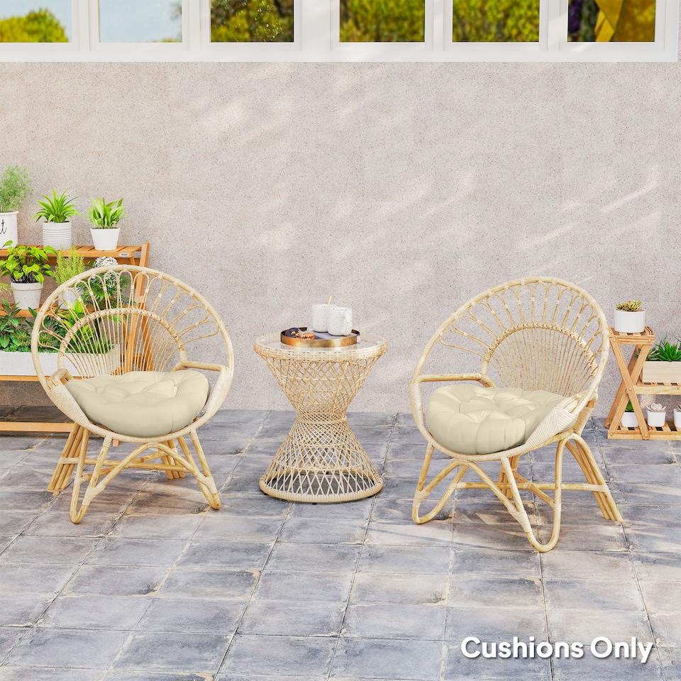 image 1 of Outsunny Outdoor Seat Cushions Set of 2, Tufted Round Chair Pads | White | Beige | 1