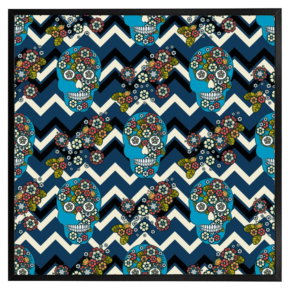 image 1 of Embroidery colourful simplified ethnic skull blue pattern (Picutre Frame) Brown | Oak | XL