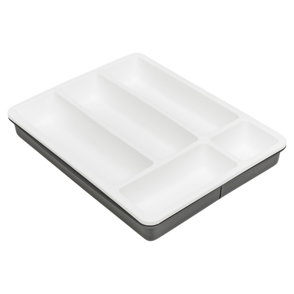 image 1 of Extendable Plastic Cutlery Drawer Tray | Grey | 1