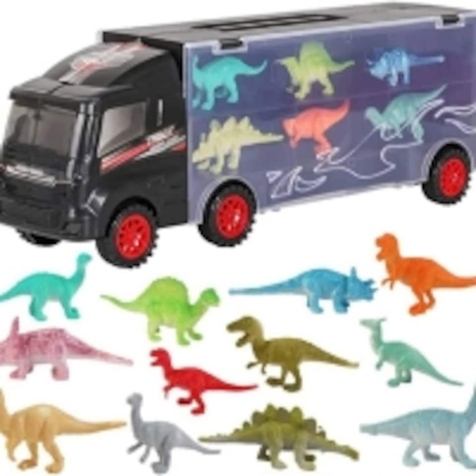 image 1 of Dinosaur Transporter Truck Carry Case Playset – Includes 12 Dinosaur Figures – Portable Toy Organizer for Kids
