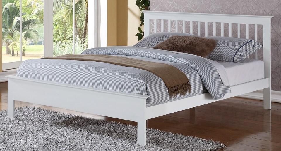 image 1 of 4ft Small Double White wood bed frame.Shaker,Wooden.Pure bright white painted bedstead. Low foot end board | White | Small Double