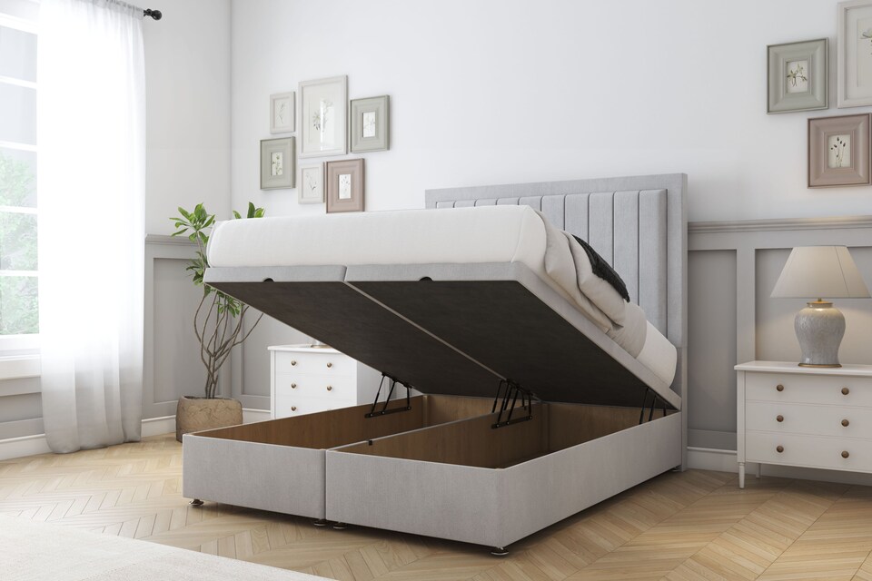 image 1 of Sloomy Pemberton Silver Naples Ottoman Bed With Mattress With 54" Floor Standing Headboard 3' Single