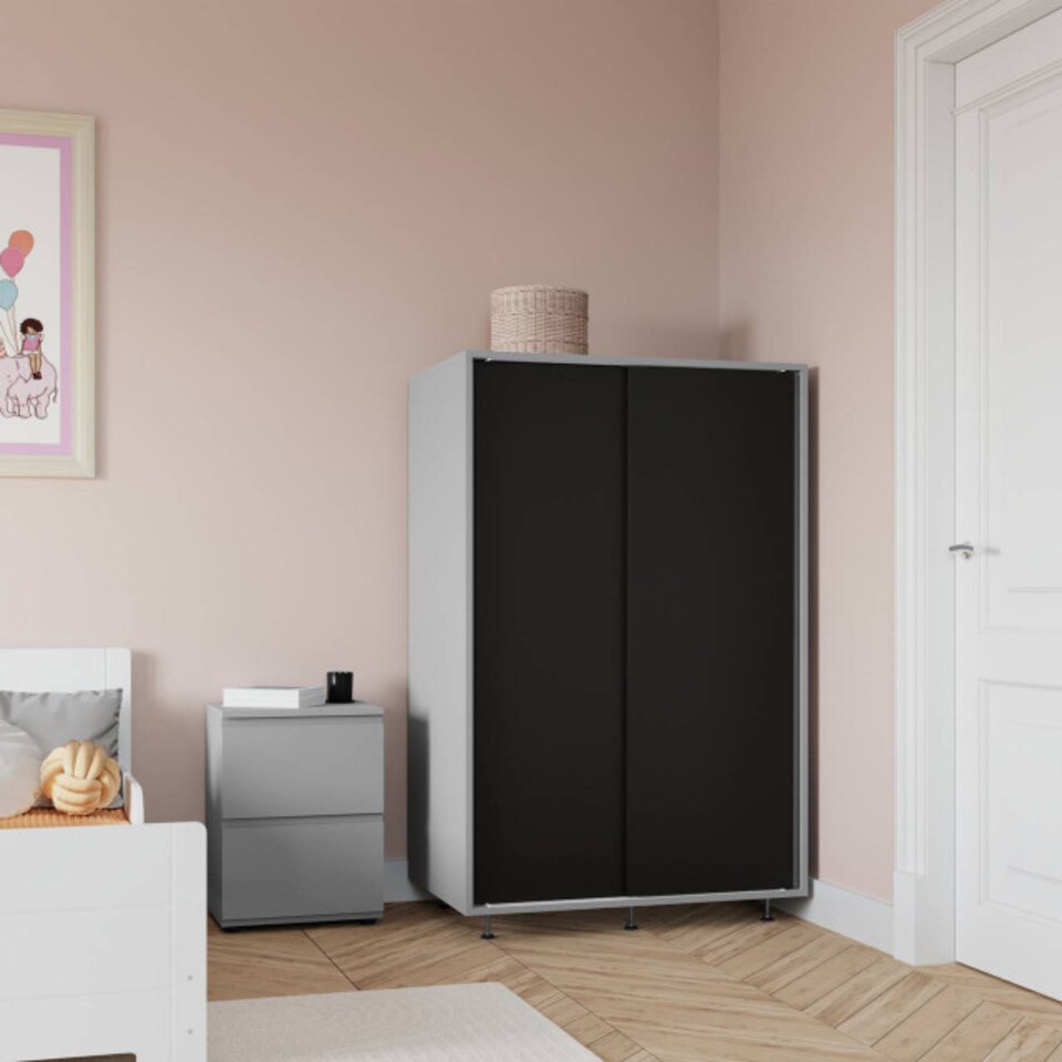 image 1 of URBNLIVING 2 Sliding Door Wardrobe 120cm Freestanding Unit | Multi | Grey Carcass + Black Doors | 1
