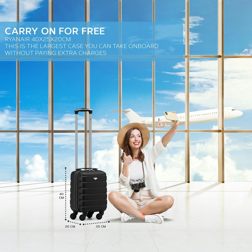 image 1 of 40x20x25cm Ryanair Free Carry-On Maximum Size Cabin Suitcase - Lightweight 4 Wheel ABS Hard Case - Cabin Carry On Hand Luggage Suitcase 100+ Airline Approved Cream | Cream | Cabin Bag