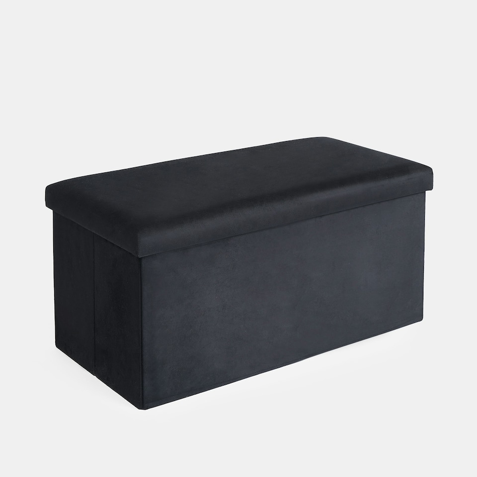 image 1 of OHS Matte Velvet Soft Long Rectangle Foldable Footstool Seat Storage Organiser Ottoman Cream | Natural
