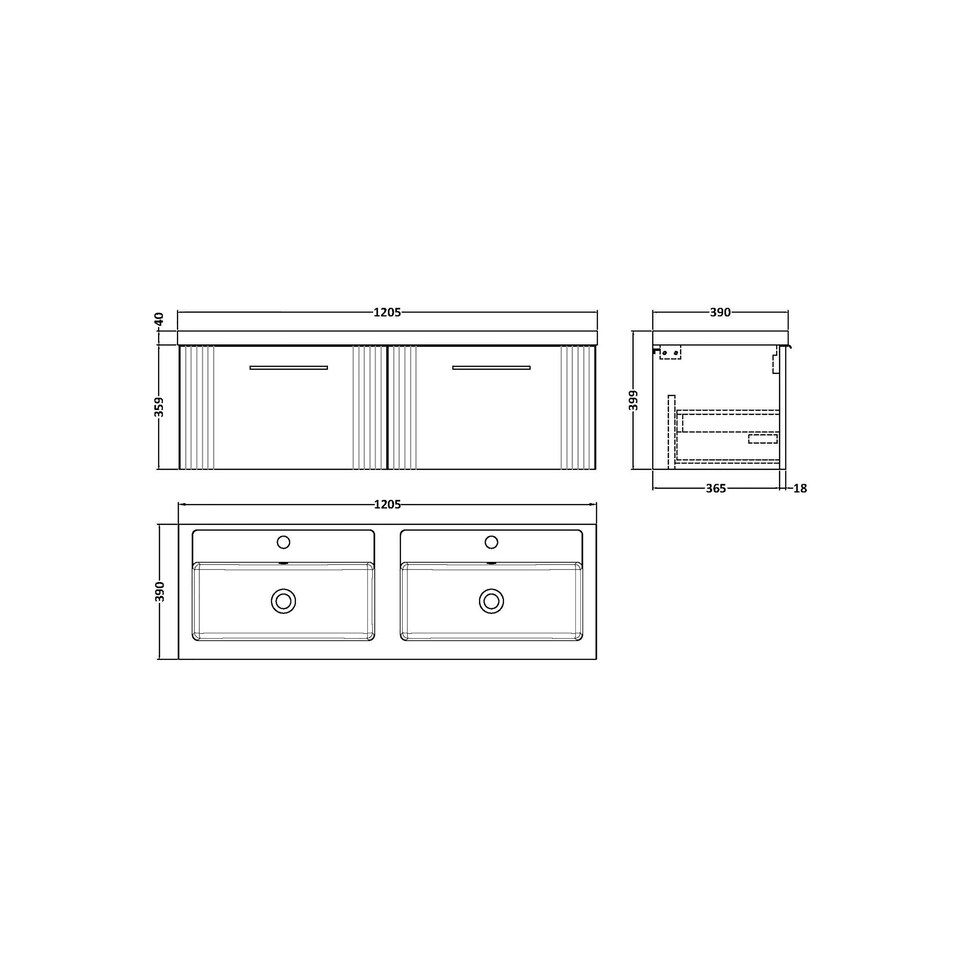 image 1 of Retro 2 Drawer Wall Hung Vanity Unit with Double Polymarble Basin - 1200mm - Satin Blue - Balterley Blue