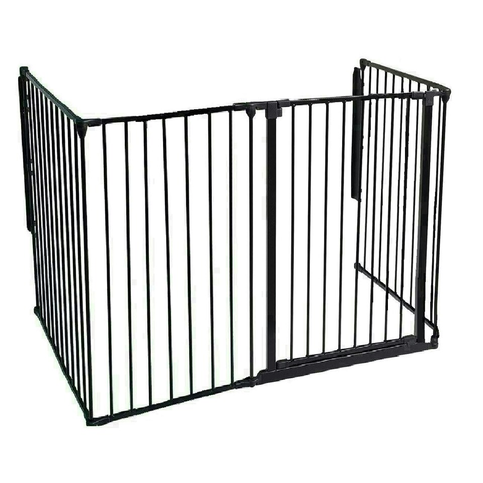 Safetots Extra Tall Multi Panel Fire Surround, 77cm Deep x 144cm Wide, Black, 105cm High, Baby and Toddler Fire Guard