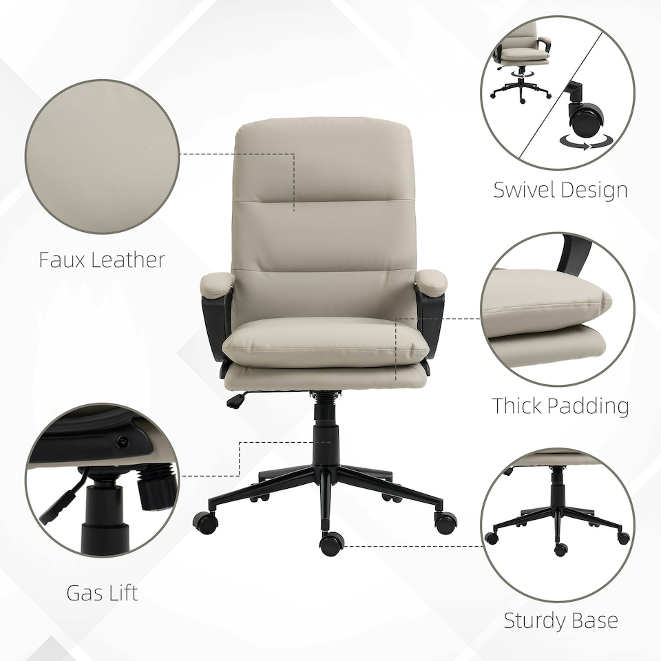 image 1 of Vinsetto PU Leather Office Chair for Home with Arm, Adjustable Height, Grey