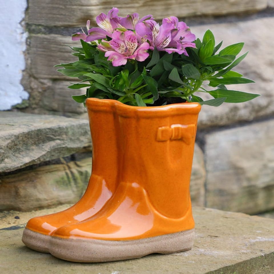 image 1 of Orange Wellington Boots Planter Orange