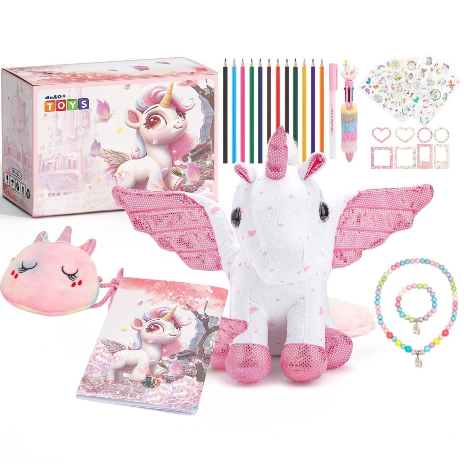 33‑in‑1 Unicorn Plush Toy Gift Set for Girls – Soft Cuddly Stuffed Animal with Diary, Stickers, Colouring Book & Accessories, Birthday Gift for Kids 3–10