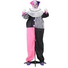 HOMCOM 173cm 68 Laughing Clown Outdoor Halloween Decoration, Animated Halloween Prop with Light Up Eyes, Sound Effects, Sound Activated for Haunted House