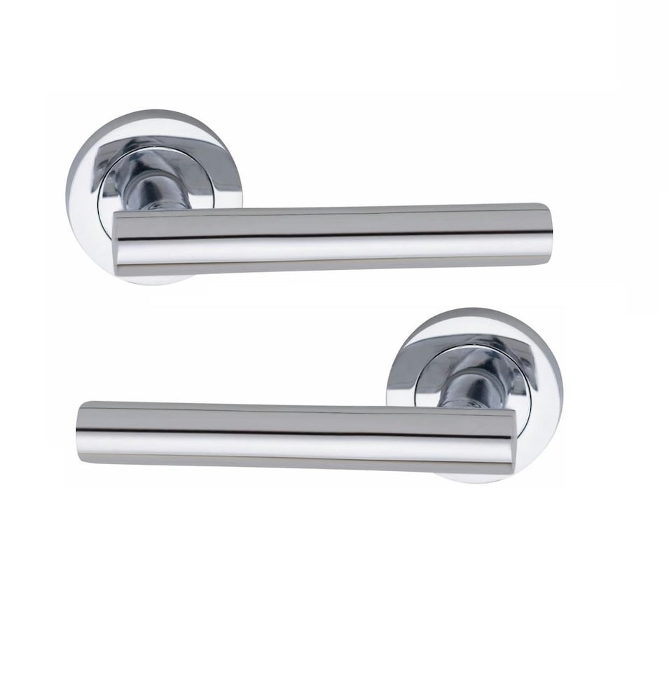 image 1 of Golden Grace Straight T-Bar Bathroom Classic Door Handles Set in Polished Chrome Finish with Thumbturn & Mortise Lock | Chrome | 1 Set