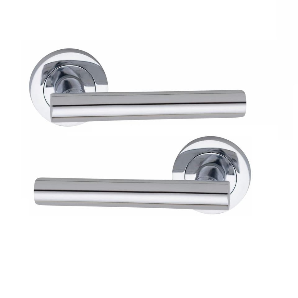 image 1 of Golden Grace Straight T-Bar Bathroom Classic Door Handles Set in Polished Chrome Finish with Thumbturn & Mortise Lock Chrome