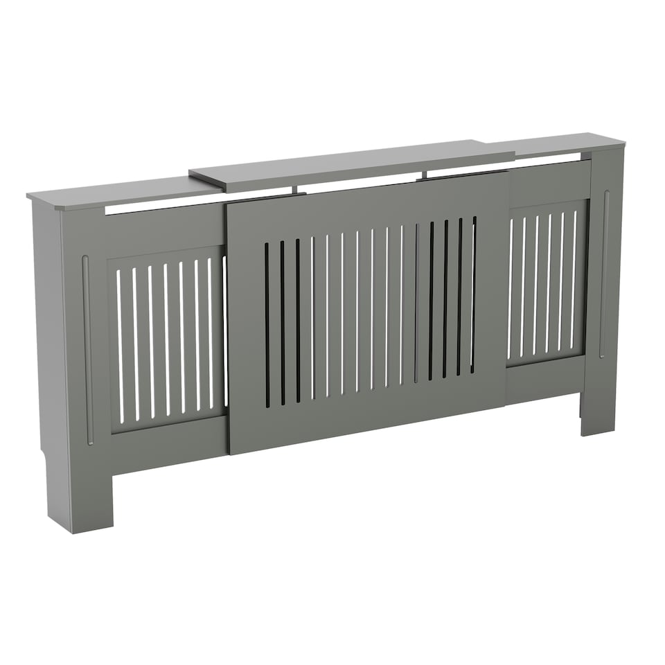 image 1 of Vida Designs Chelsea Radiator Cover Painted MDF Slatted Cabinet, Grey, 140-204cm
