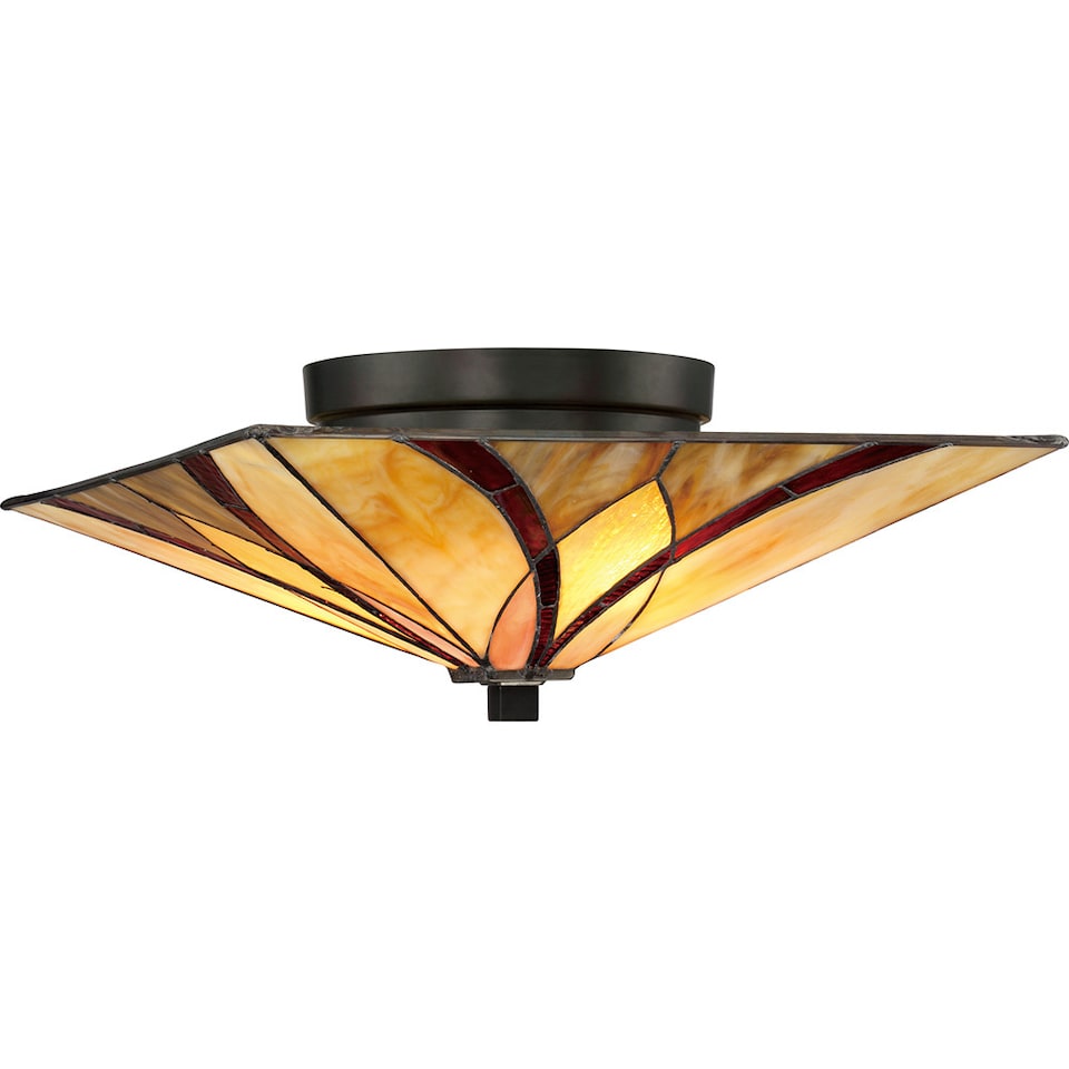 image 1 of Asheville 2 Light Ceiling Flush Lamp Bronze, Tiffany Glass, E27