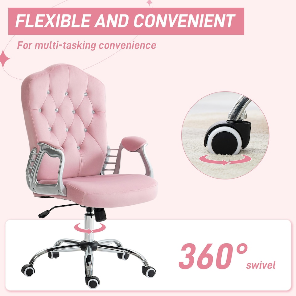 image 1 of Vinsetto Home Office Chair with Adjustable Height Tilt Function Pink
