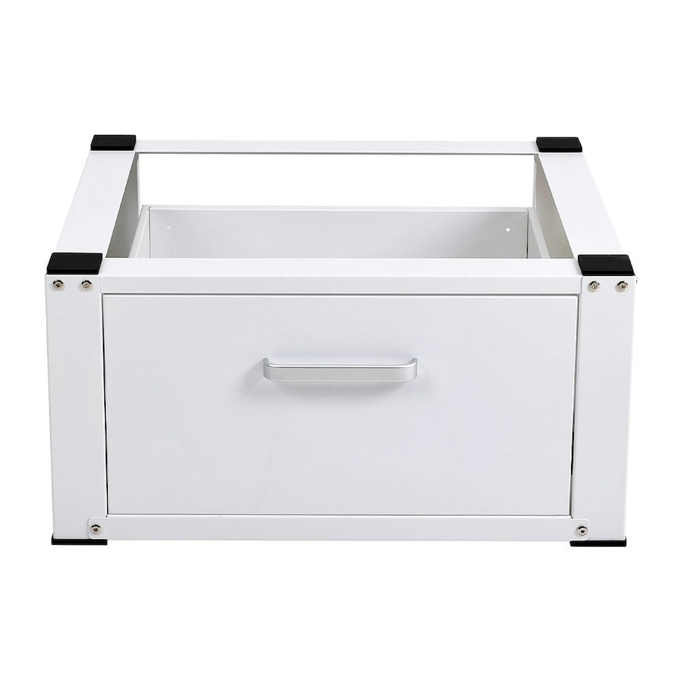 image 1 of Living and Home Washing Machine Dryer Pedestal with Storage Drawer | White