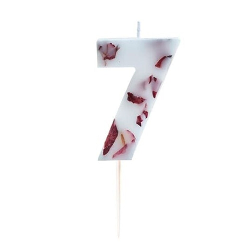 image 1 of Pressed Petal Number 7 Shaped Candle