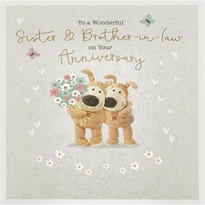 Boofles with Bouquet Sister & Brother In Law Anniversary Card