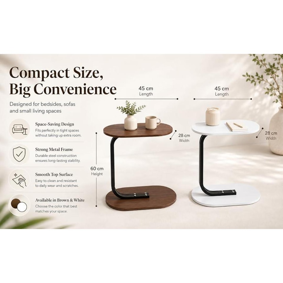 image 1 of MantraRaj Side Table for Sofa & Bed Small Snack Coffee Table Compact Couch Sofa Side Table Brown