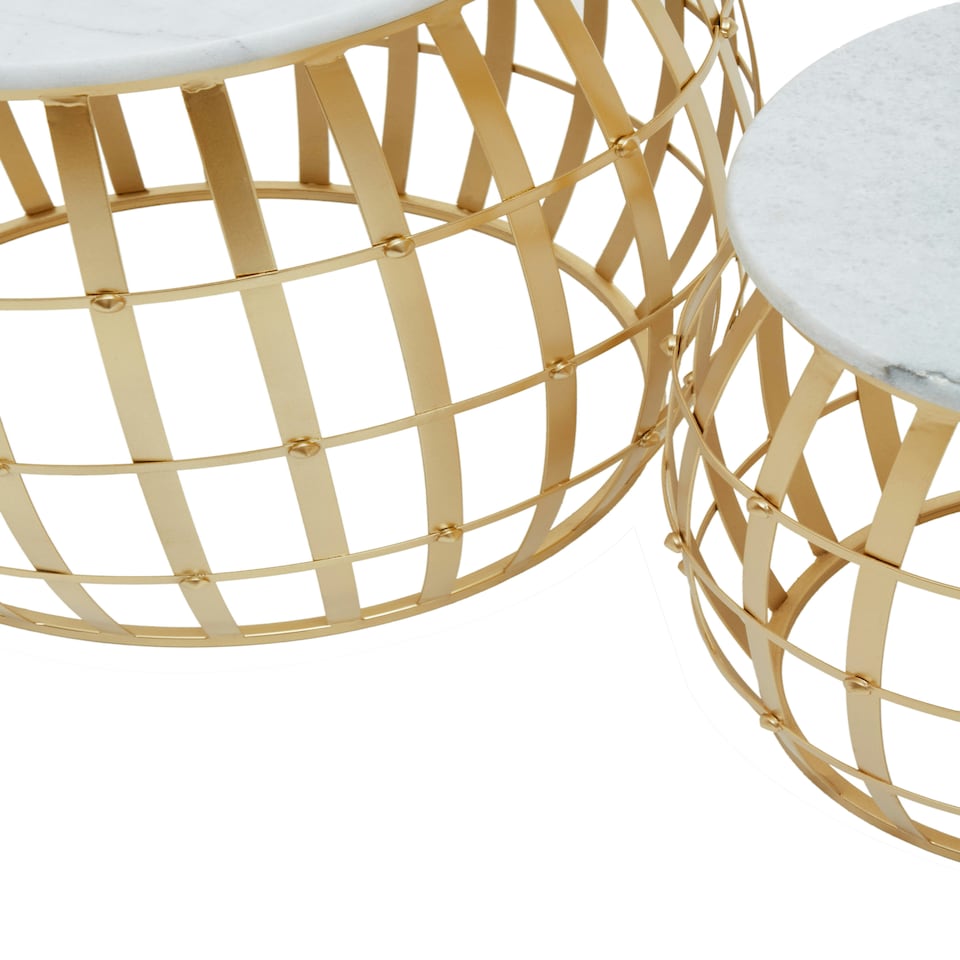 image 1 of Jolie Set Of Two Round Table With White Marble And Gold Frame Gold