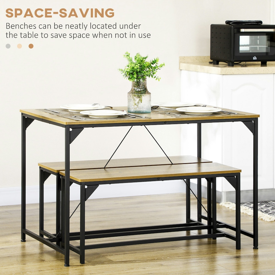 image 1 of HOMCOM Dining Table and Bench Set for 4, Modern Kitchen Table & 2 Benches