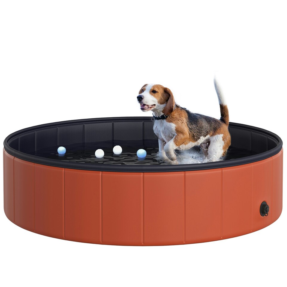 image 1 of PawHut Pet Paddling Pool Cat Dog Indoor/ Outdoor Foldable 120cm Diameter Red