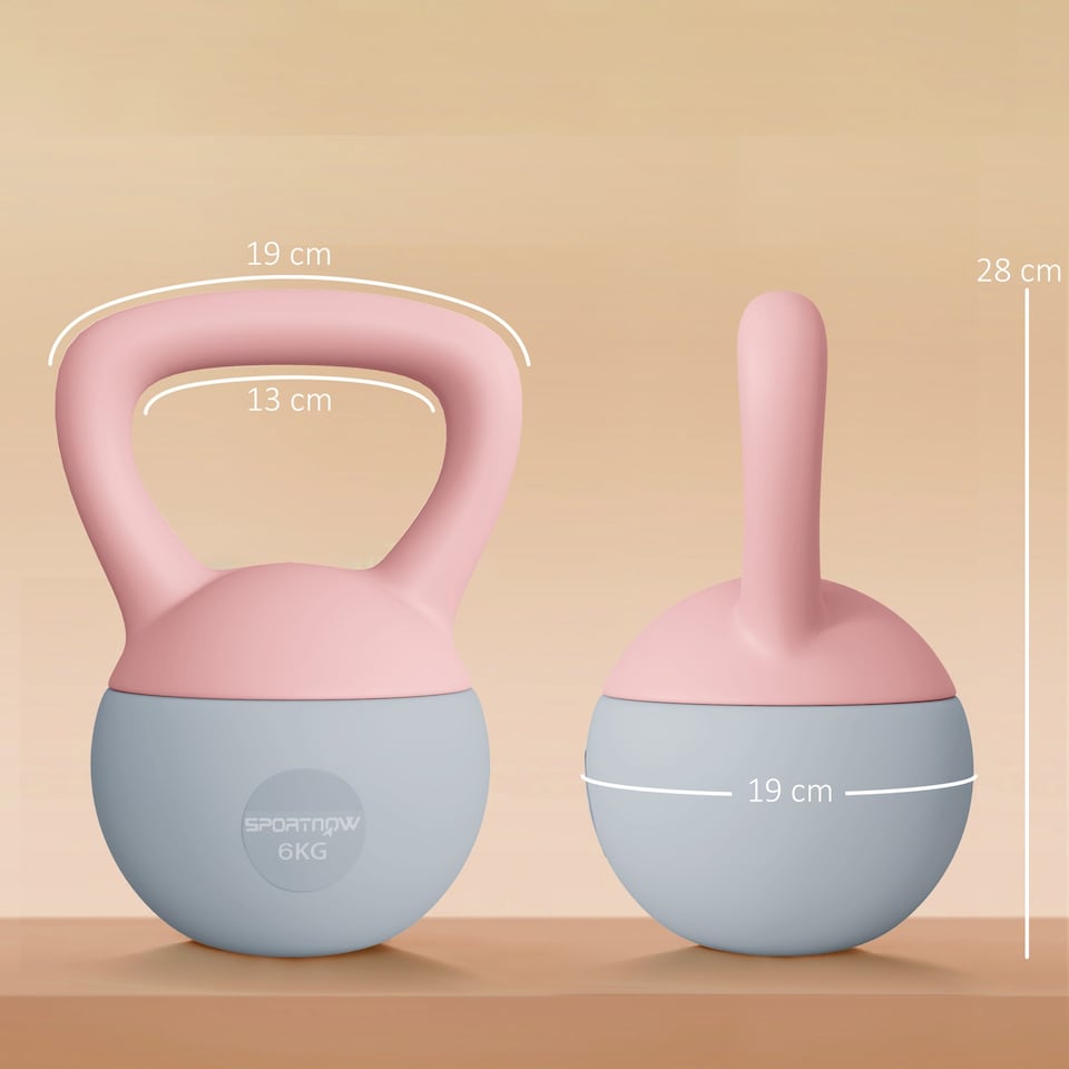 image 1 of (6KG, Pink and Grey) SPORTNOW Soft Home Gym Kettlebell with Non-Slip Handle