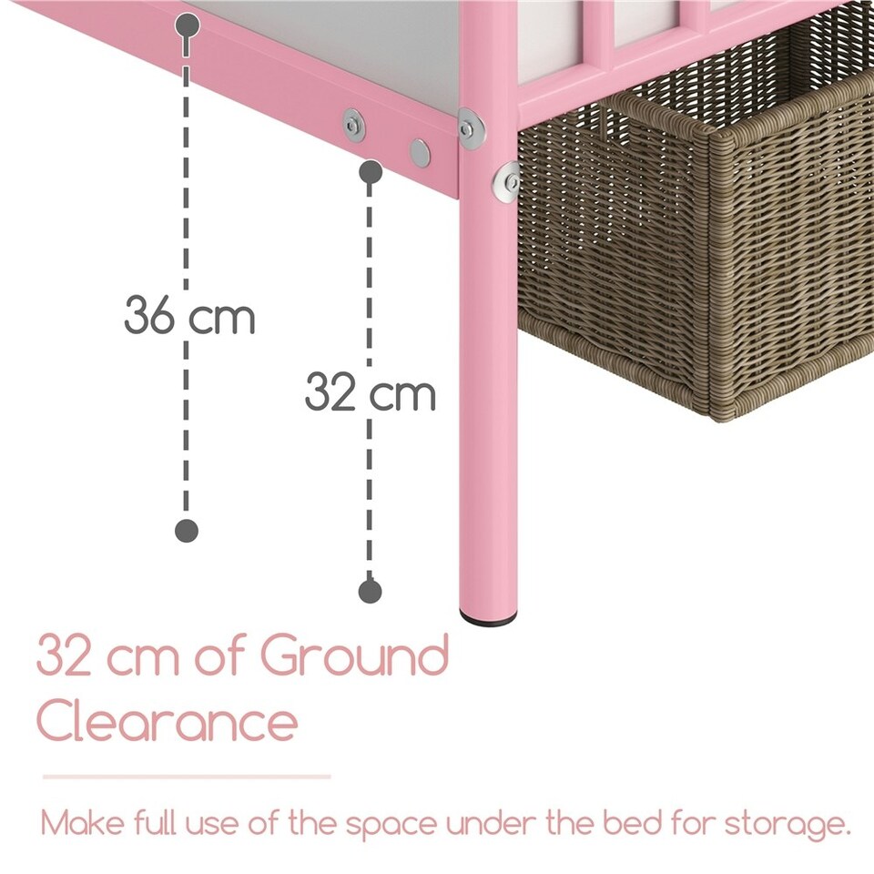 image 1 of Yaheetech 3ft Single Metal Bed Frame with Slatted Headboard Pink