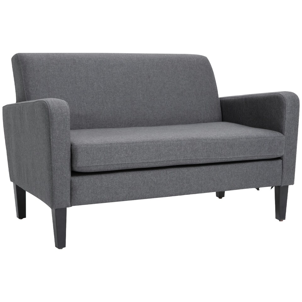 image 1 of HOMCOM 2 Seater Sofa, Small Comfy Sofa Couch with Rubber Wood Legs, Modern Upholstered Loveseat for Living Room, Bedroom, Charcoal Grey