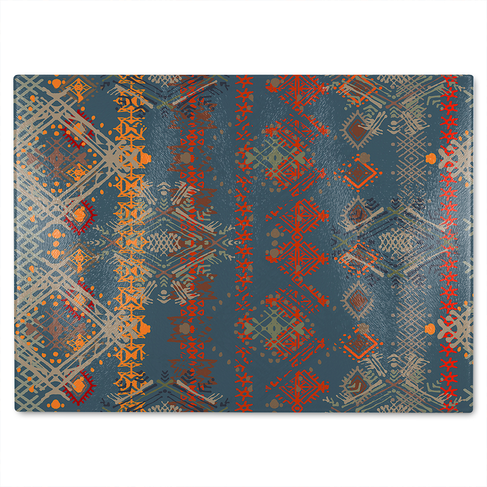 image 1 of Ethnic Boho Distressed Pattern Glass Chopping Board | Multi