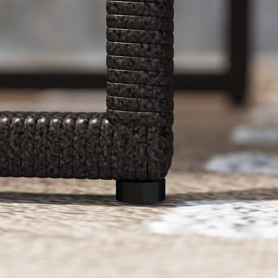 image 1 of Outsunny 3 Pieces Rattan Bistro Set with 4 Cushions, Wicker Garden Furniture Set, Glass Top Coffee Table and Chairs for Outdoor Patio, Balcony, Terrace and Conservatory, Brown