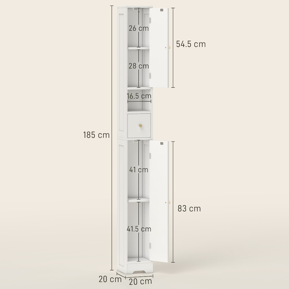 image 1 of HOMCOM 20cm Slim Bathroom Storage Cabinet with Adjustable Shelves White | White