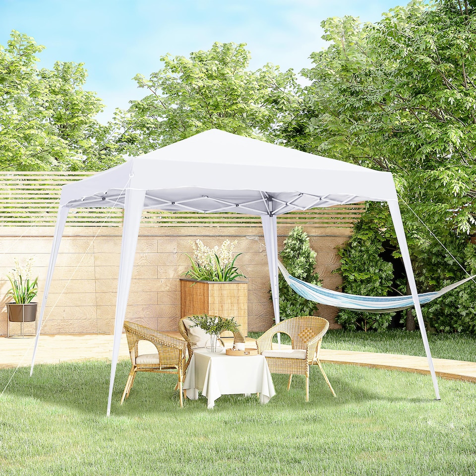 image 1 of Outsunny 3 M x 3 M Base 2.5 M x 2.5 M Top Pop Up Gazebo, 2 Person Setup Instant with Carry Bag, Height Adjustable Slant Leg Party Tent Instant Event Shelter for Garden, Patio | White