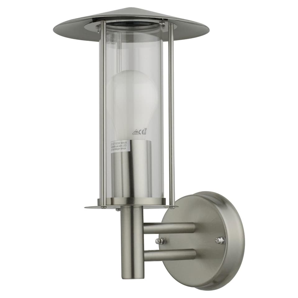 image 1 of Treviso - Brushed Stainless Steel Outdoor Wall Light | Grey | Clear | 1