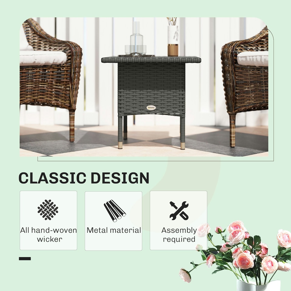 image 1 of Outsunny PE Rattan Outdoor Coffee Table, Easy Match Rattan Side Table, Grey