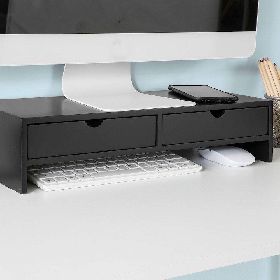 image 1 of SoBuy BBF02-SCH,Computer Monitor Stand Monitor Riser with 2 Drawers | Black | Black | 1