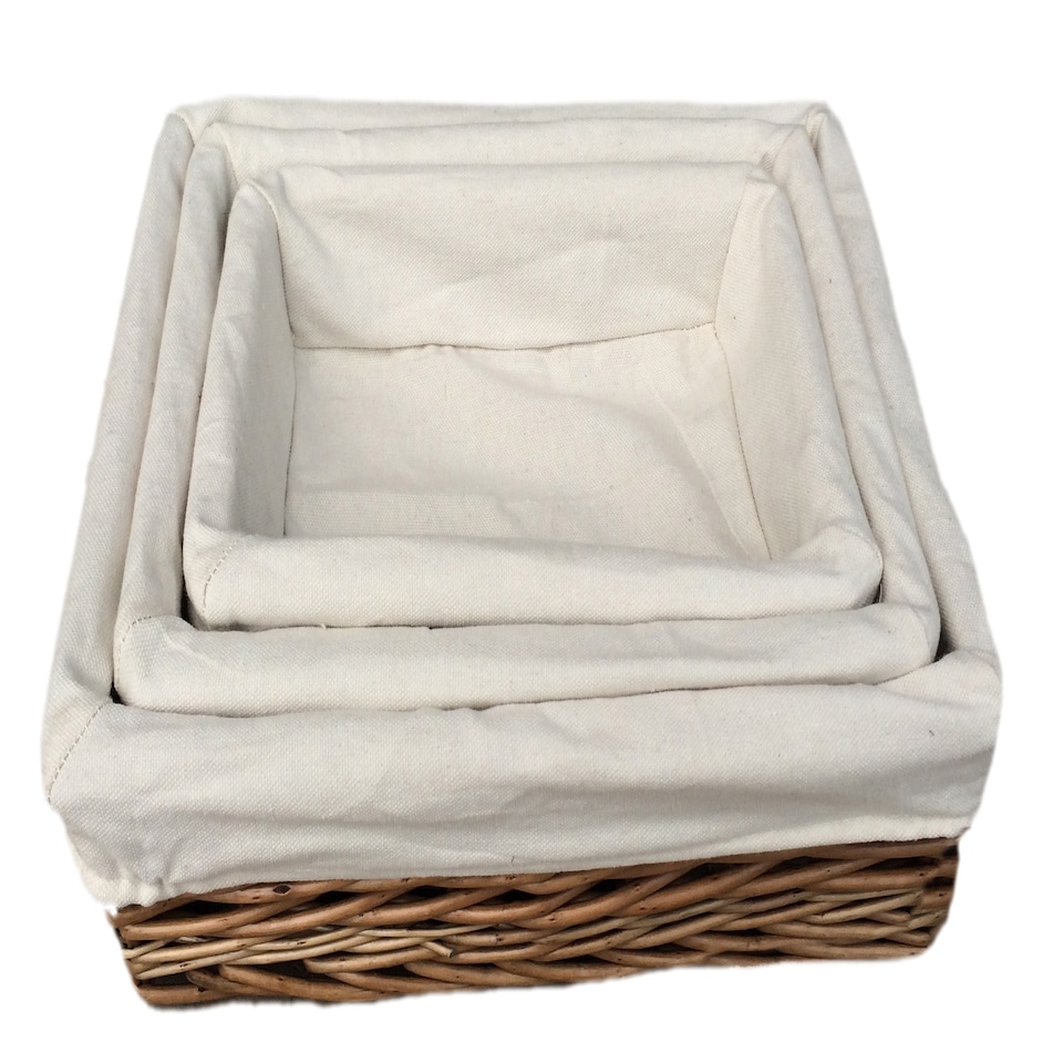 image 1 of Lined Antique Wash Rectangular Straight-Sided Wicker Tray Set of 3 | Brown | Brown | Full Set