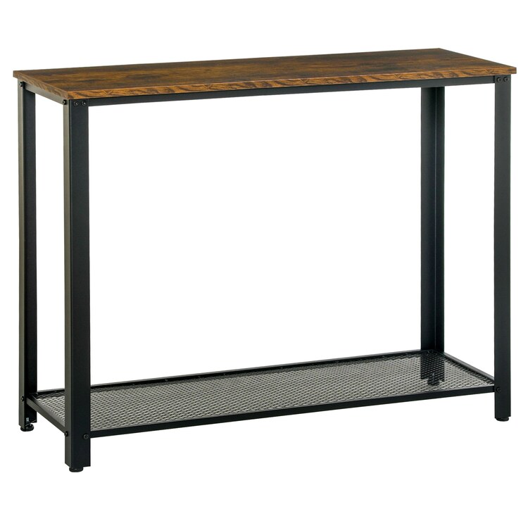 Homcom 2-Tier Console Table Side Table W/ Mesh Shelf Entryway Brown | Rustic Brown, Black