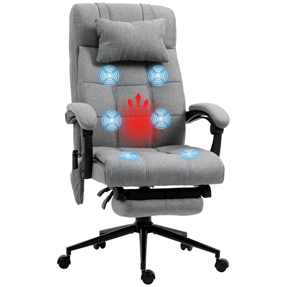 image 1 of Vinsetto Fabric Vibration Massage Office Chair with Heat, Head Pillow, Grey
