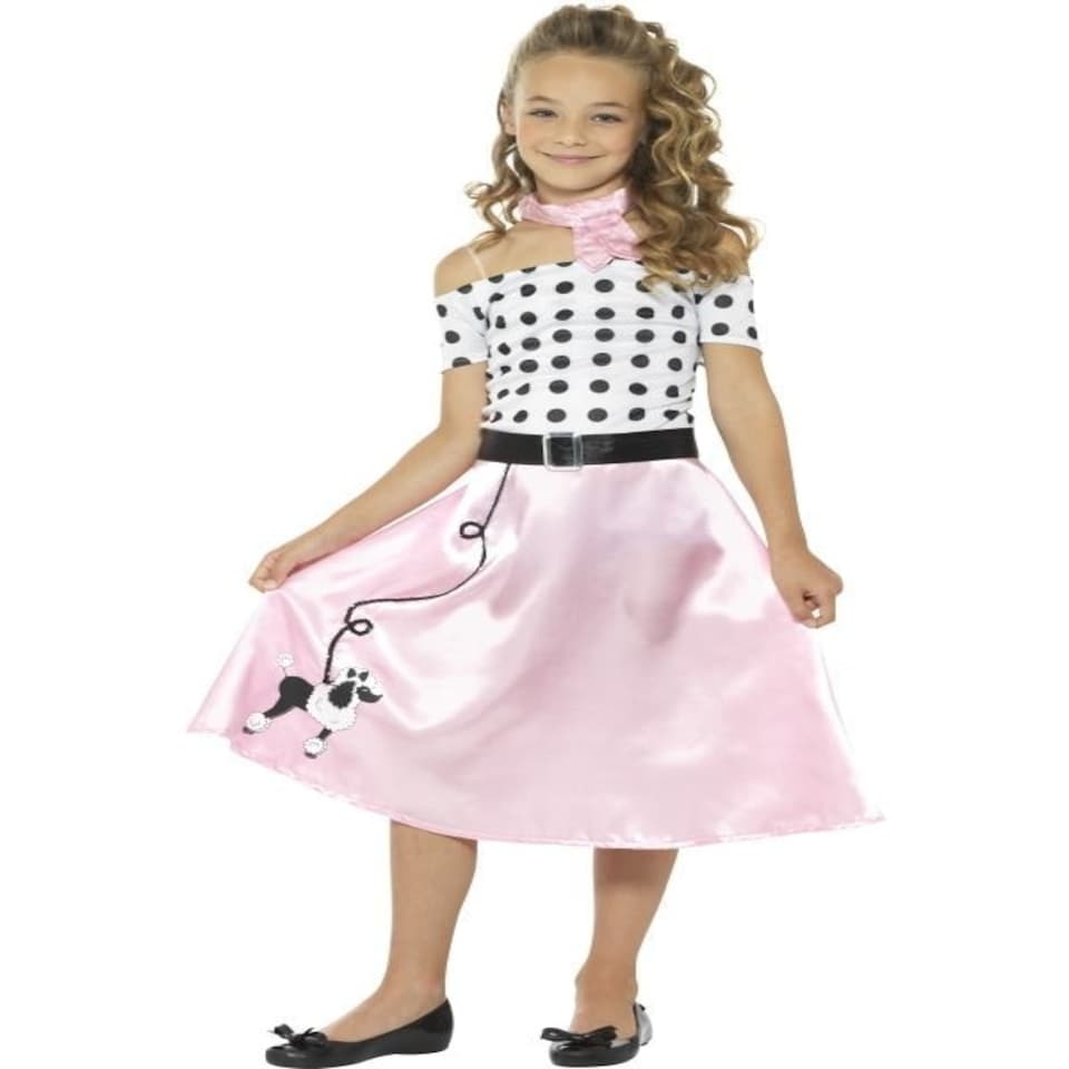 50s Poodle Girl Costume - Pink - with Dress - Neck Tie & Belt - 24668M M