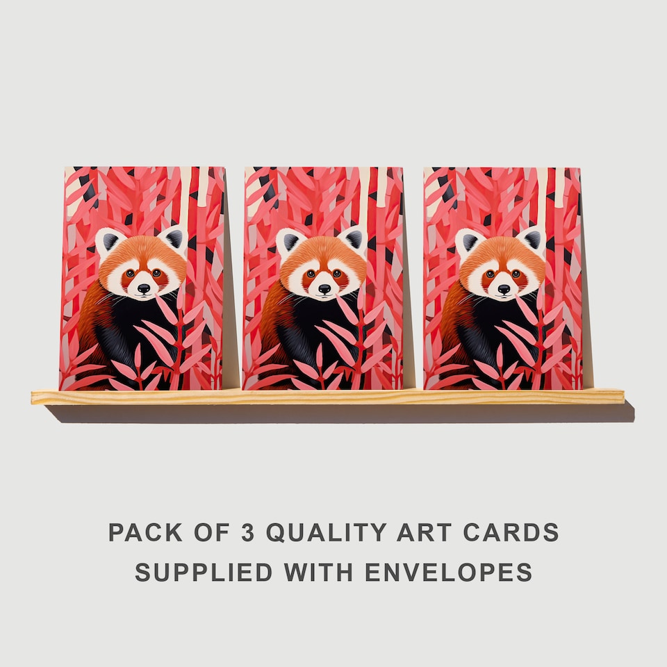 image 1 of Red Panda Bamboo Greeting Card Cute Wildlife Any Occasion Set of 3 Blank Inside